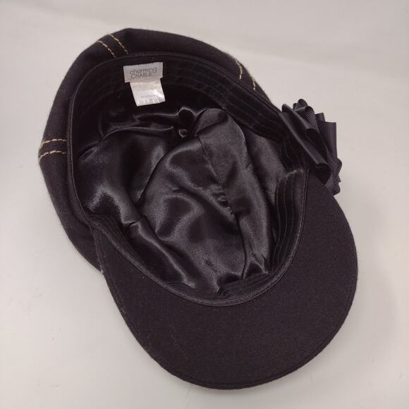 Womens Charming Charlie Newsboy Mushroom Hat OS Black Bow Polyester Logo - Picture 7 of 9